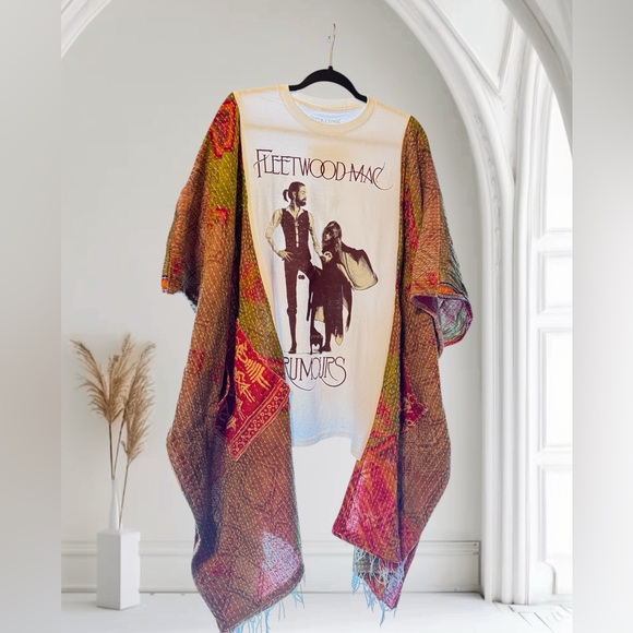 Handmade Tops - FLEETWOOD MAC BAND T Poncho Kantha Handmade One Of a Kind Upcycled Boho pockets